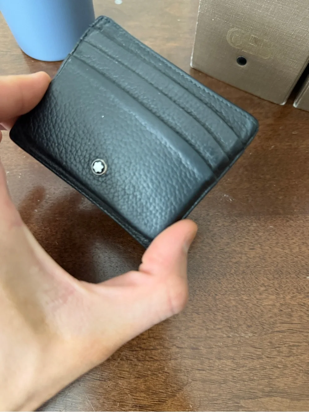 Mont Blanc Black Leather Card Holder with Emblem